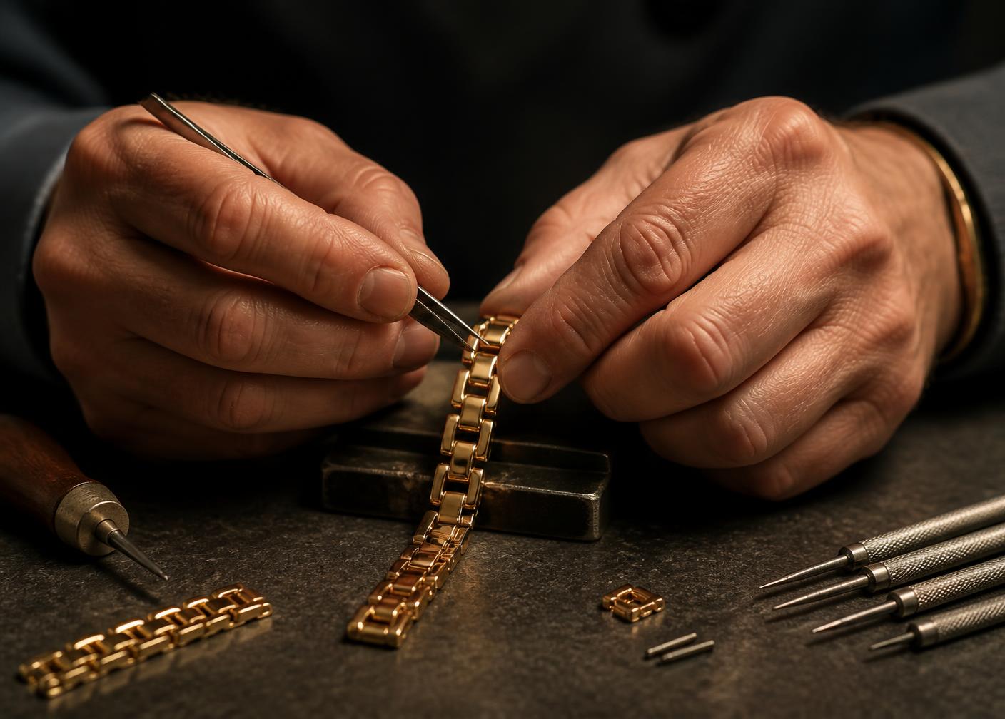 A jeweller assembling a CHARBZ bracelet